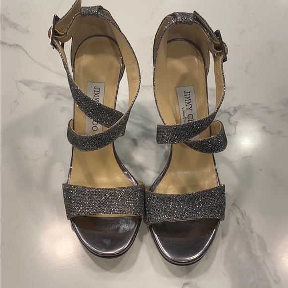Jimmy Choo Shoes - Jimmy Choo Silver Glitter Fearne Wedge Sandals